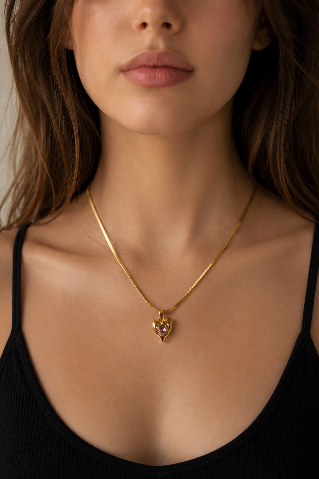 Pink Heart Anti-Tarnish Pendant Necklace