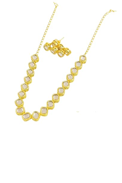 Square-Cut Kundan Necklace & Earrings Set