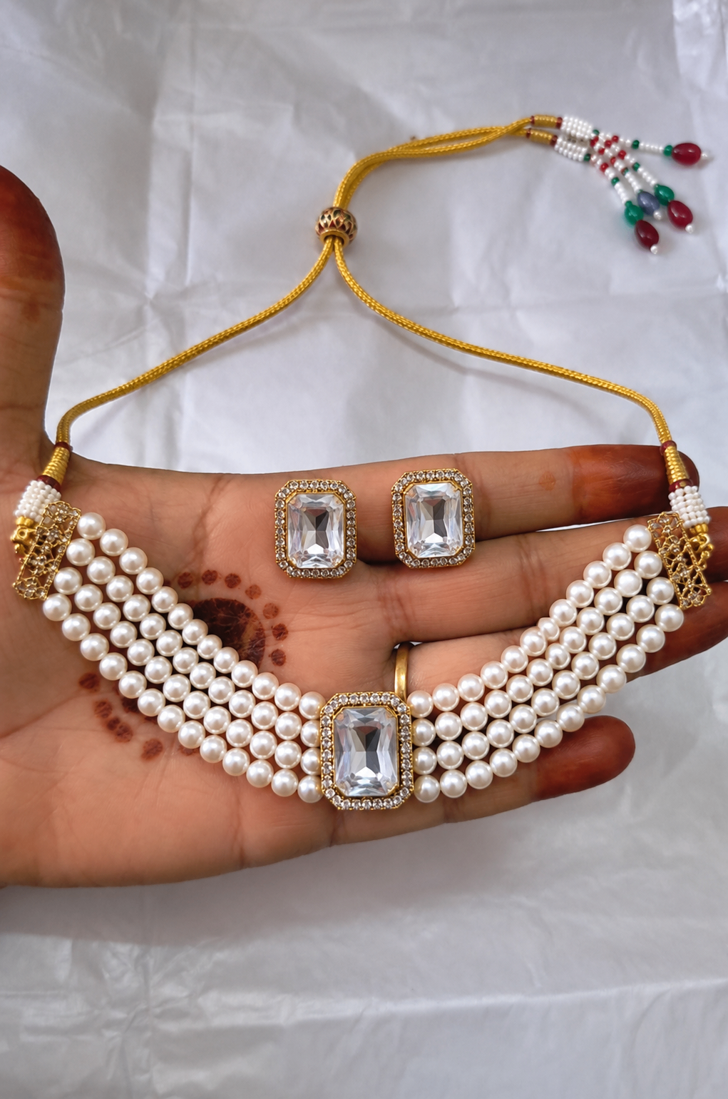 Pearl Choker Set with Stud Earrings