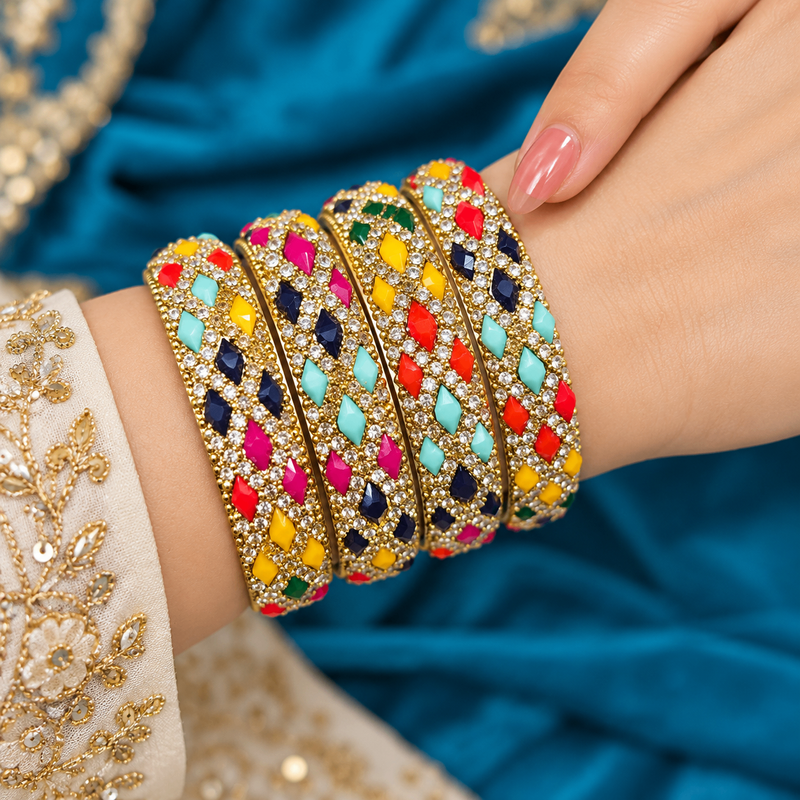 Multicolour Glass Kada Set