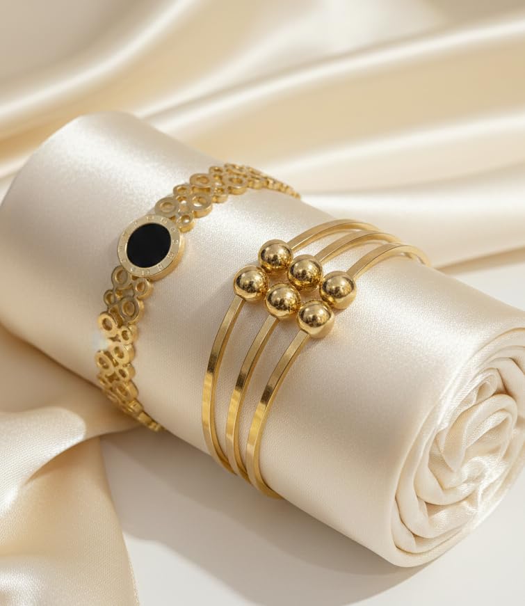 Cut-Work & Beaded Anti-Tarnish Bracelet Duo