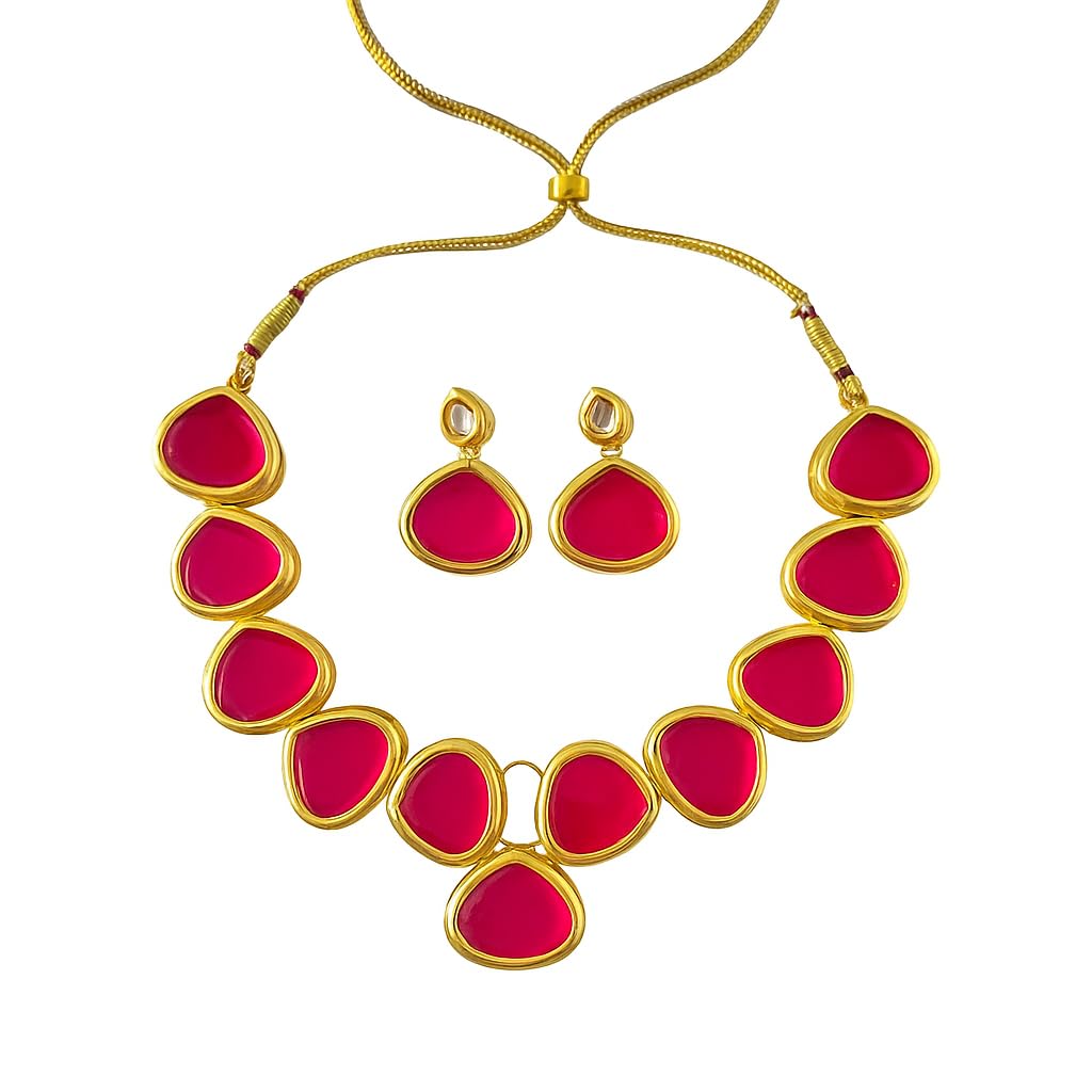 Ruby Pink Stone Neckpiece with Earrings