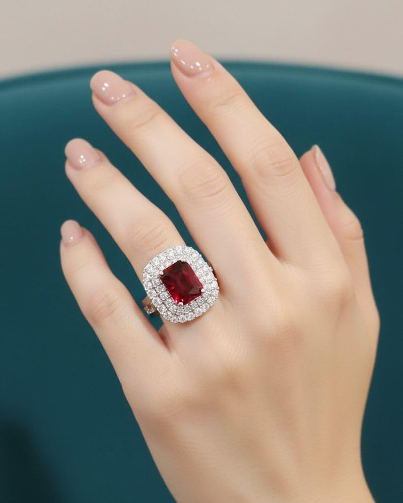 Ruby Halo American Diamond Ring