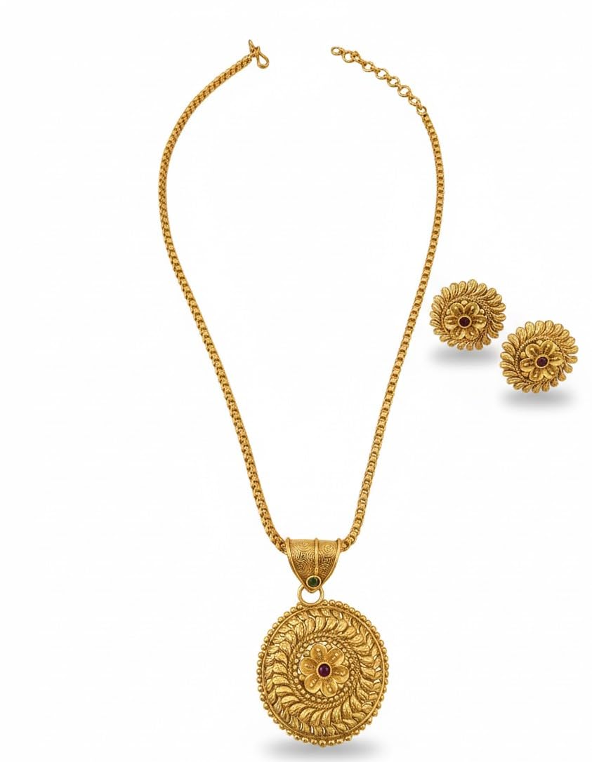 Brass-Coated Pendant Set with Earrings