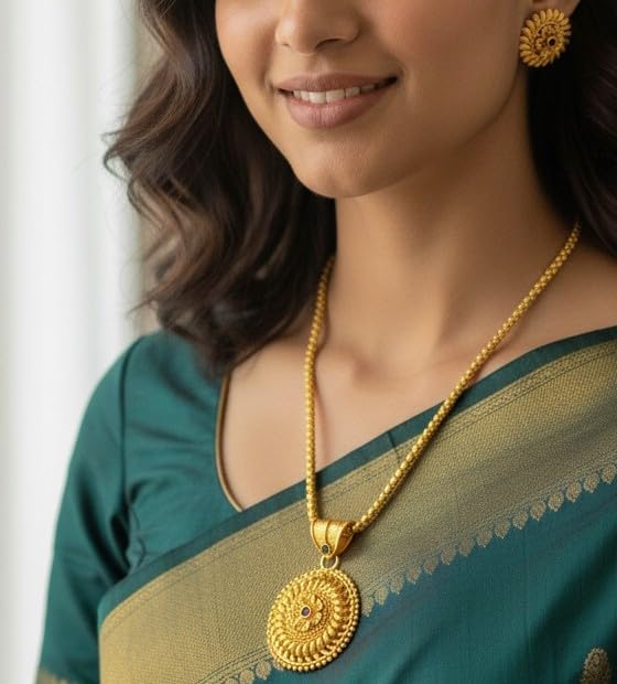 Brass-Coated Pendant Set with Earrings