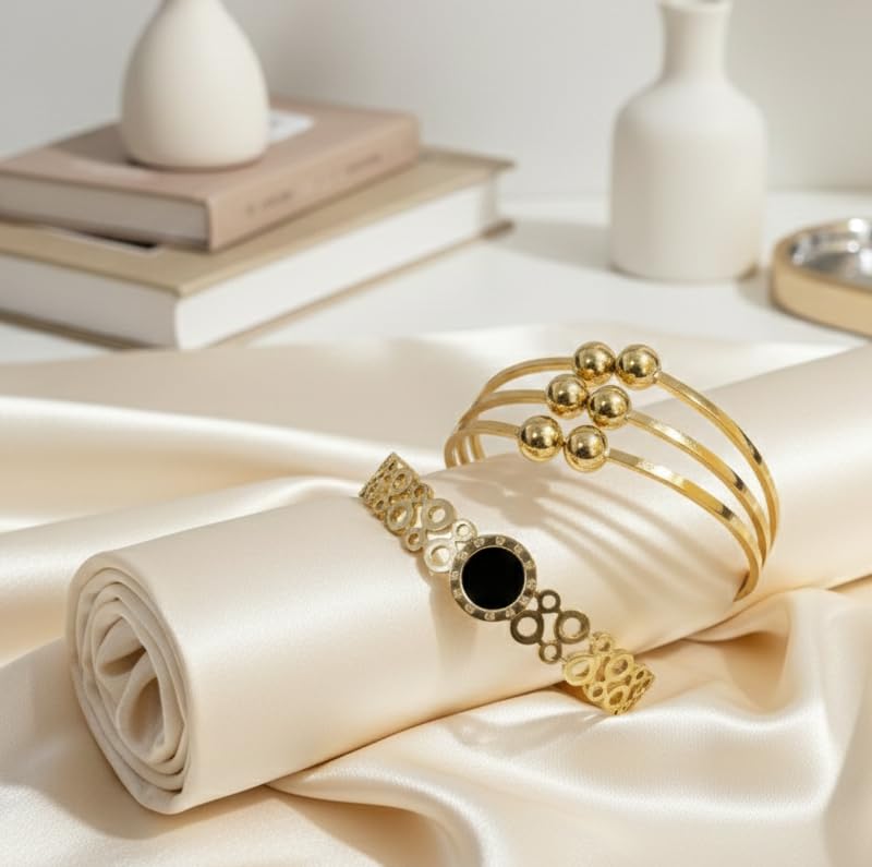 Cut-Work & Beaded Anti-Tarnish Bracelet Duo