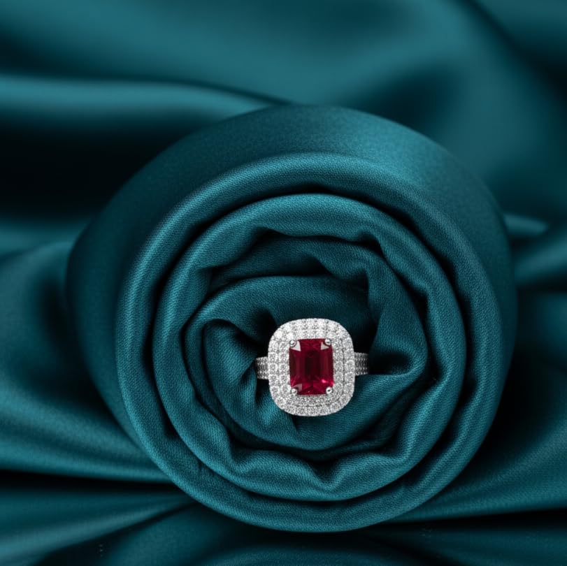 Ruby Halo American Diamond Ring