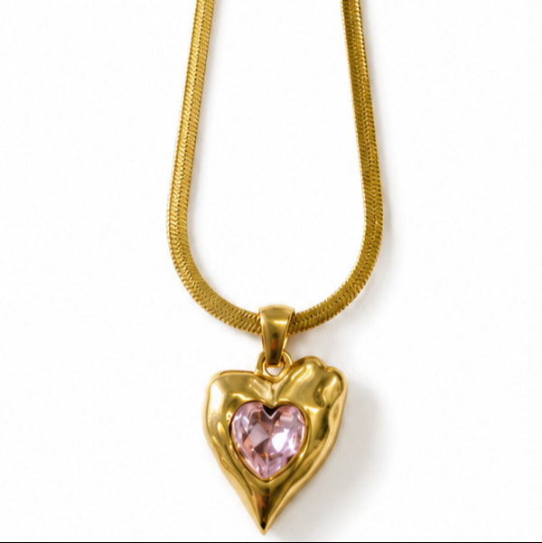 Pink Heart Anti-Tarnish Pendant Necklace