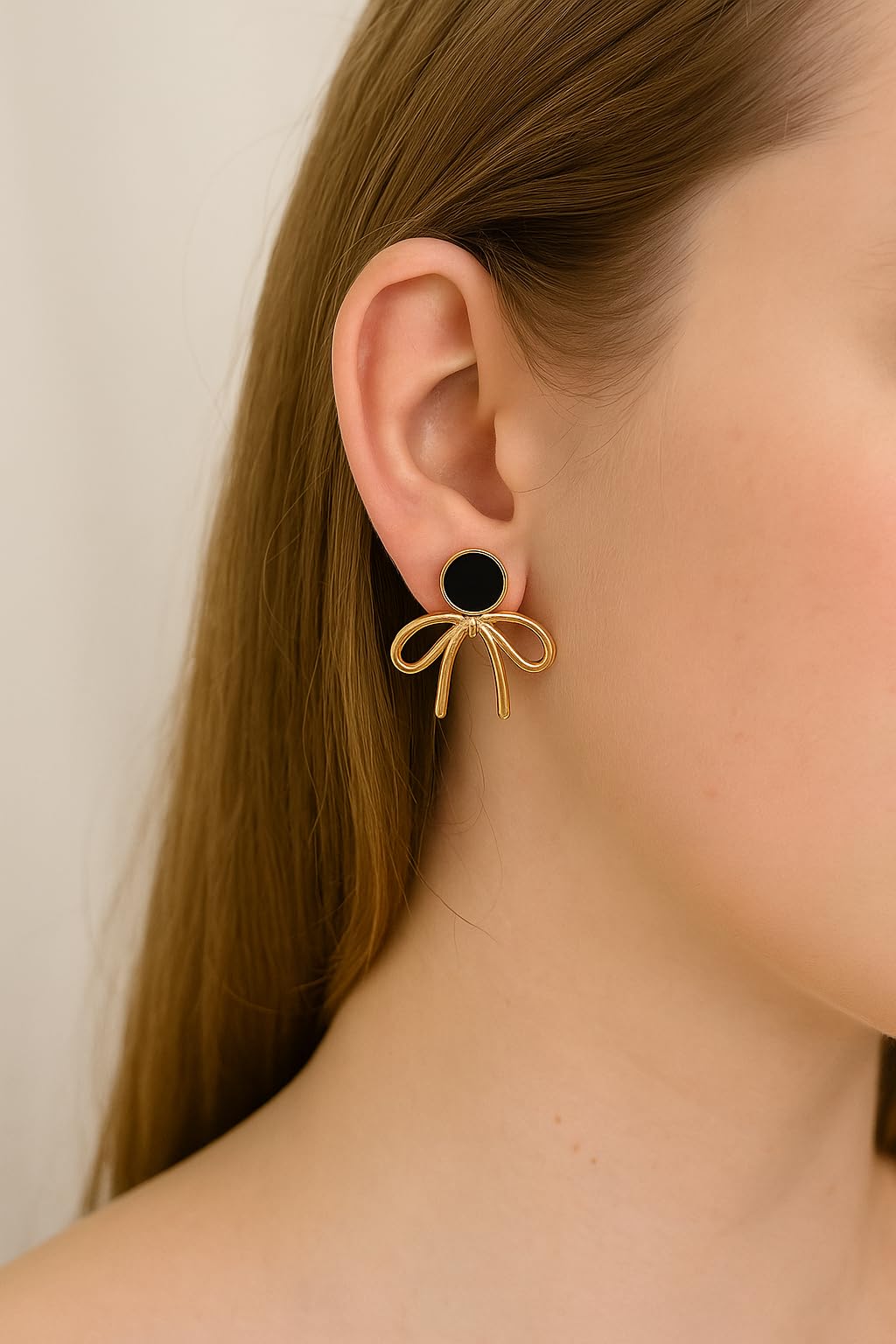Noir & Gold Bow Earrings