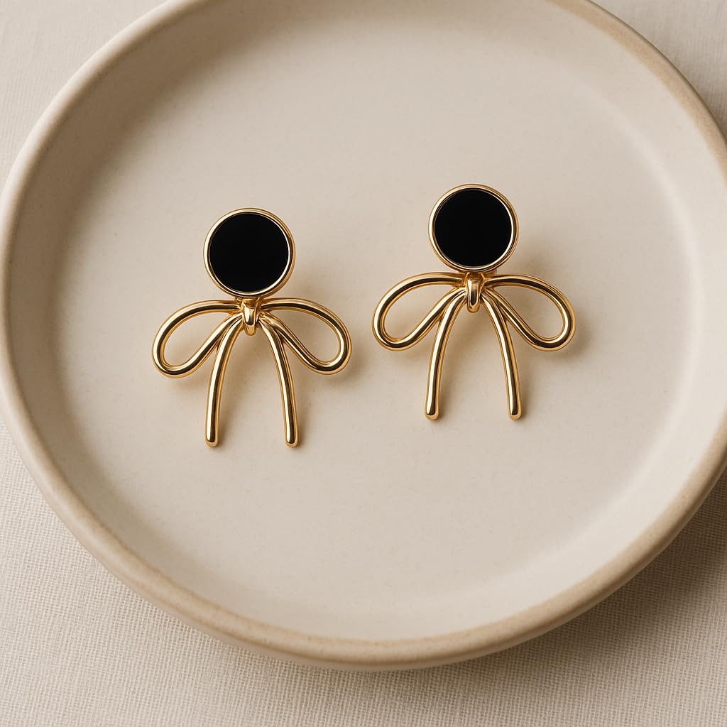 Noir & Gold Bow Earrings