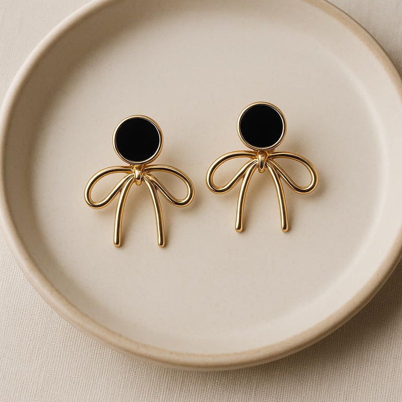 Noir & Gold Bow Earrings