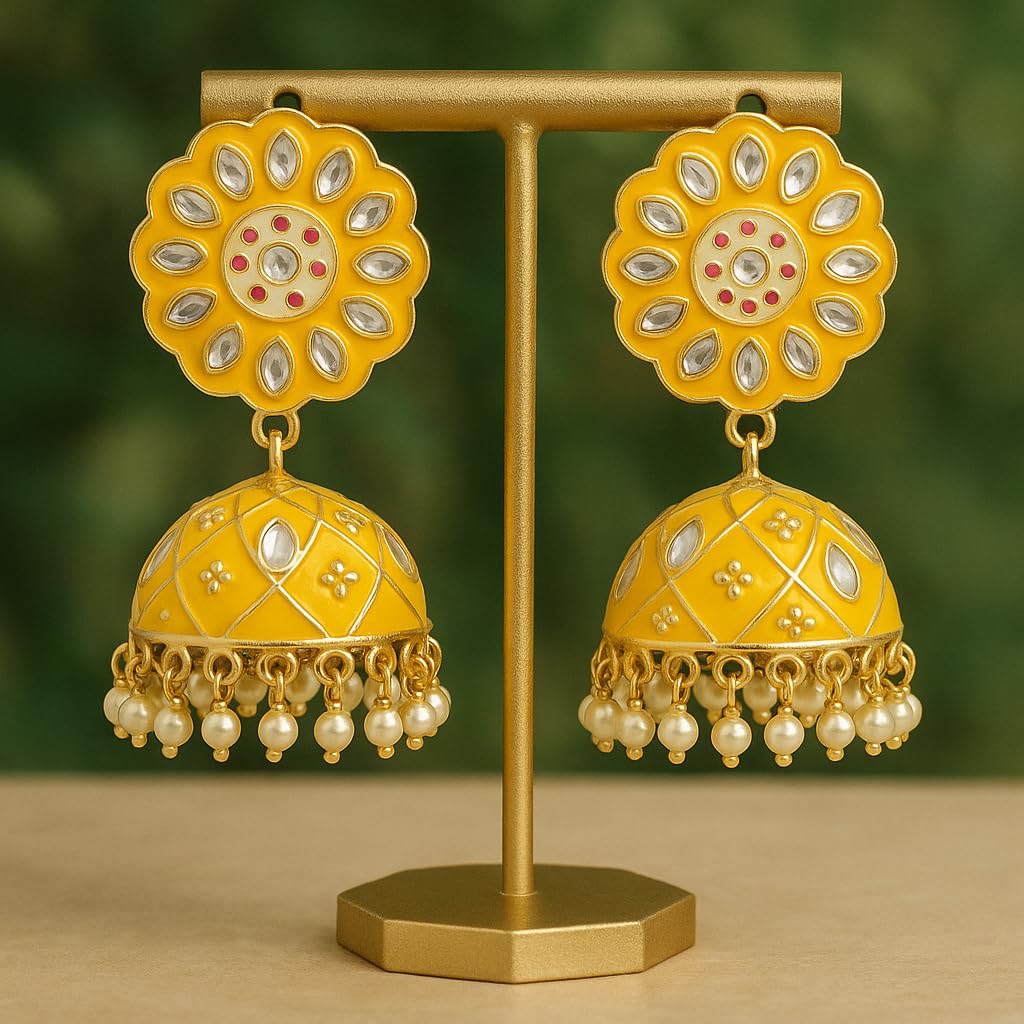 Haldi Yellow Brass Jhumkis