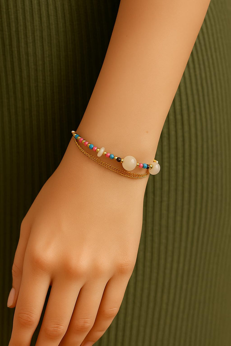Colourful Stone Golden Chain Bracelet