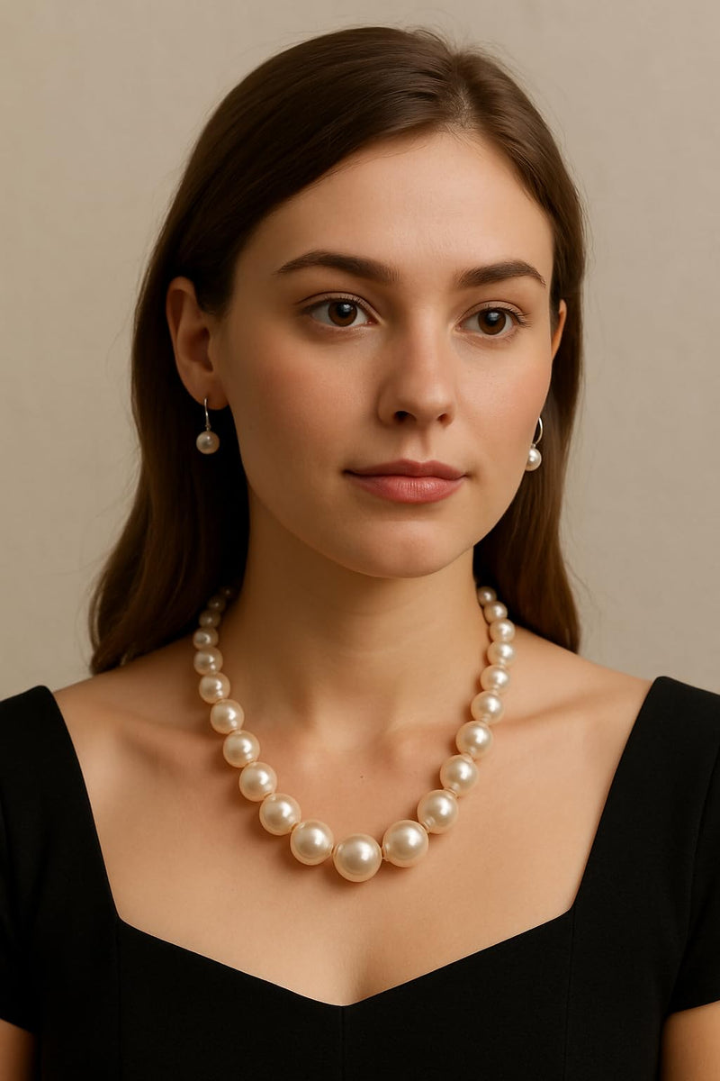 Ivory Pearl Mala Necklace with Earrings