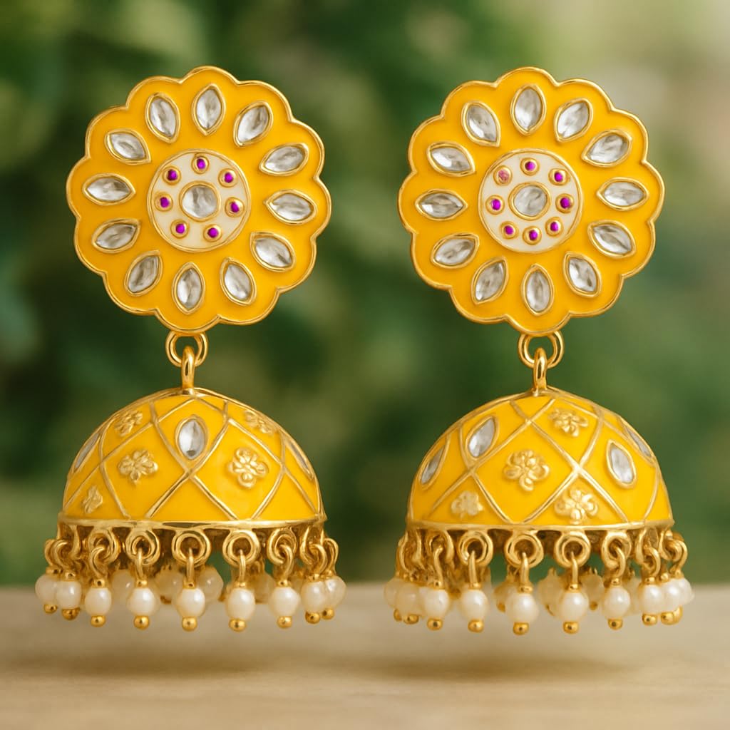 Haldi Yellow Brass Jhumkis