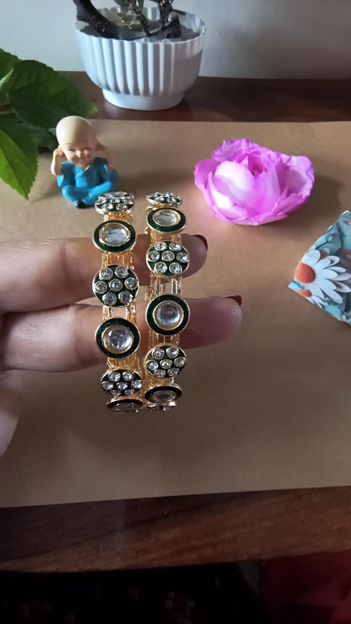 Green & Gold Kundan Kada Set