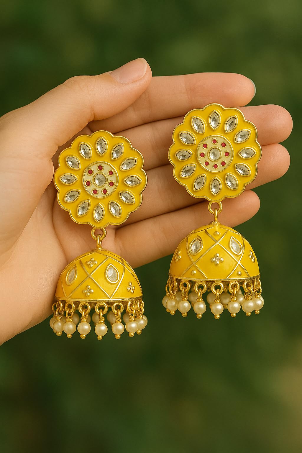 Haldi Yellow Brass Jhumkis