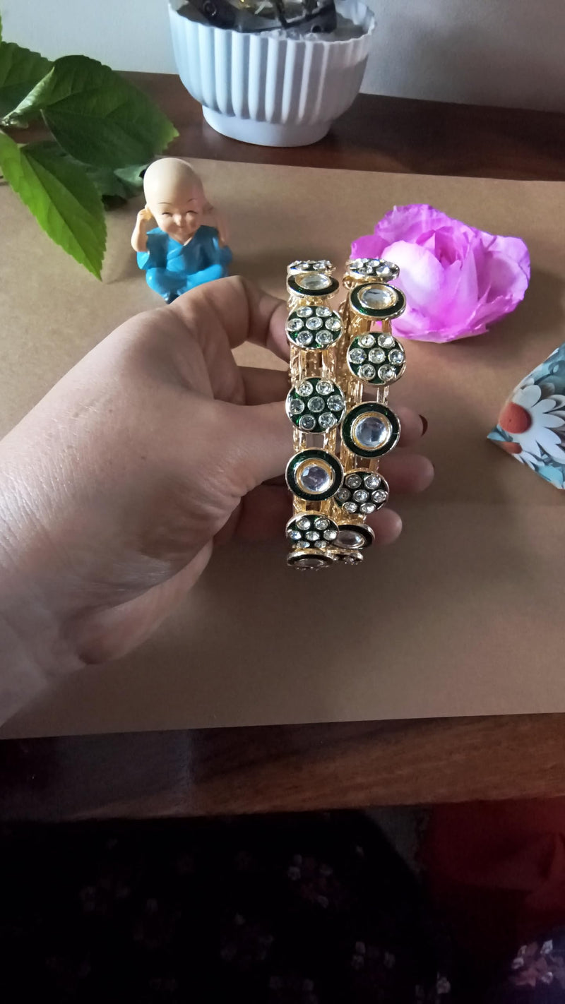 Green & Gold Kundan Kada Set