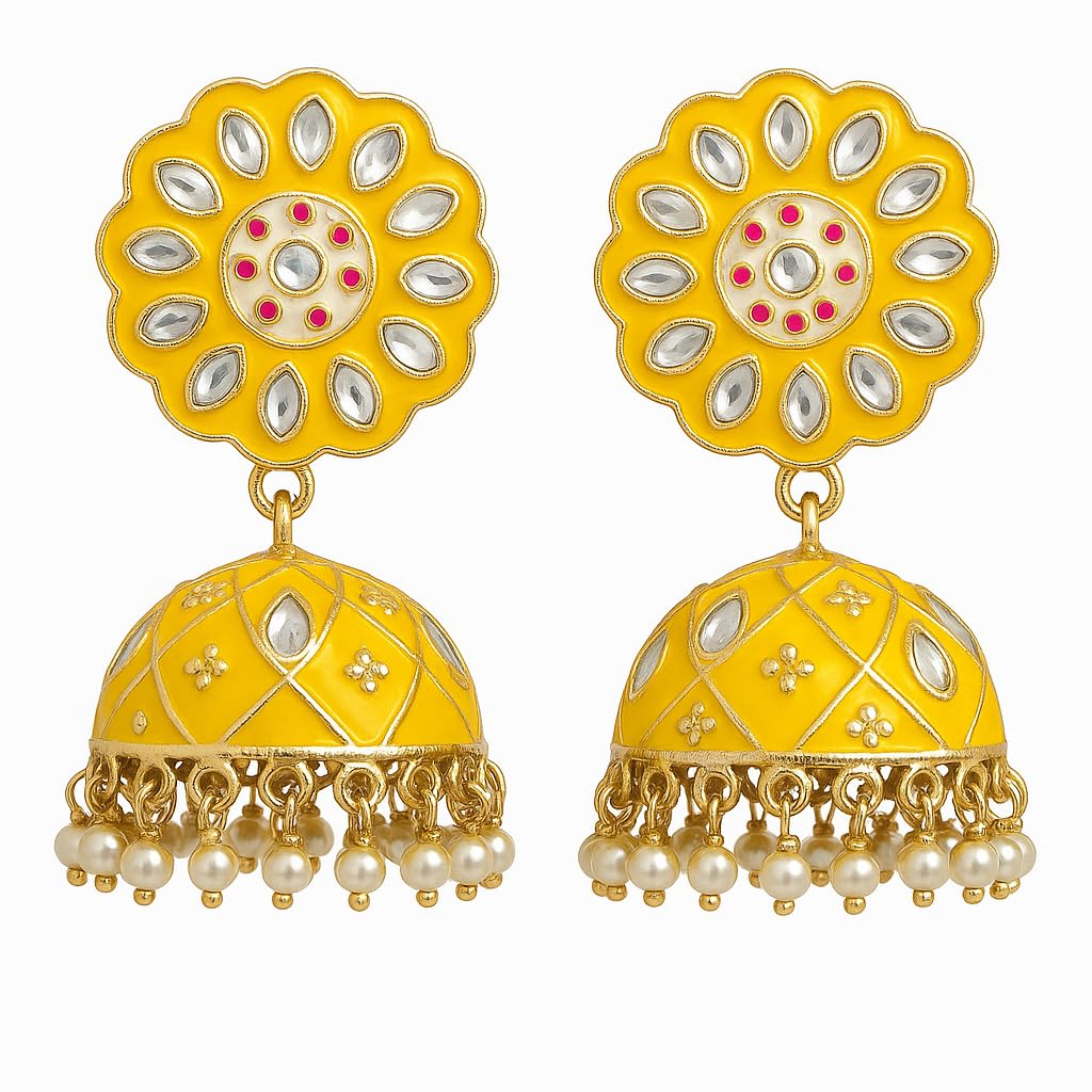 Haldi Yellow Brass Jhumkis