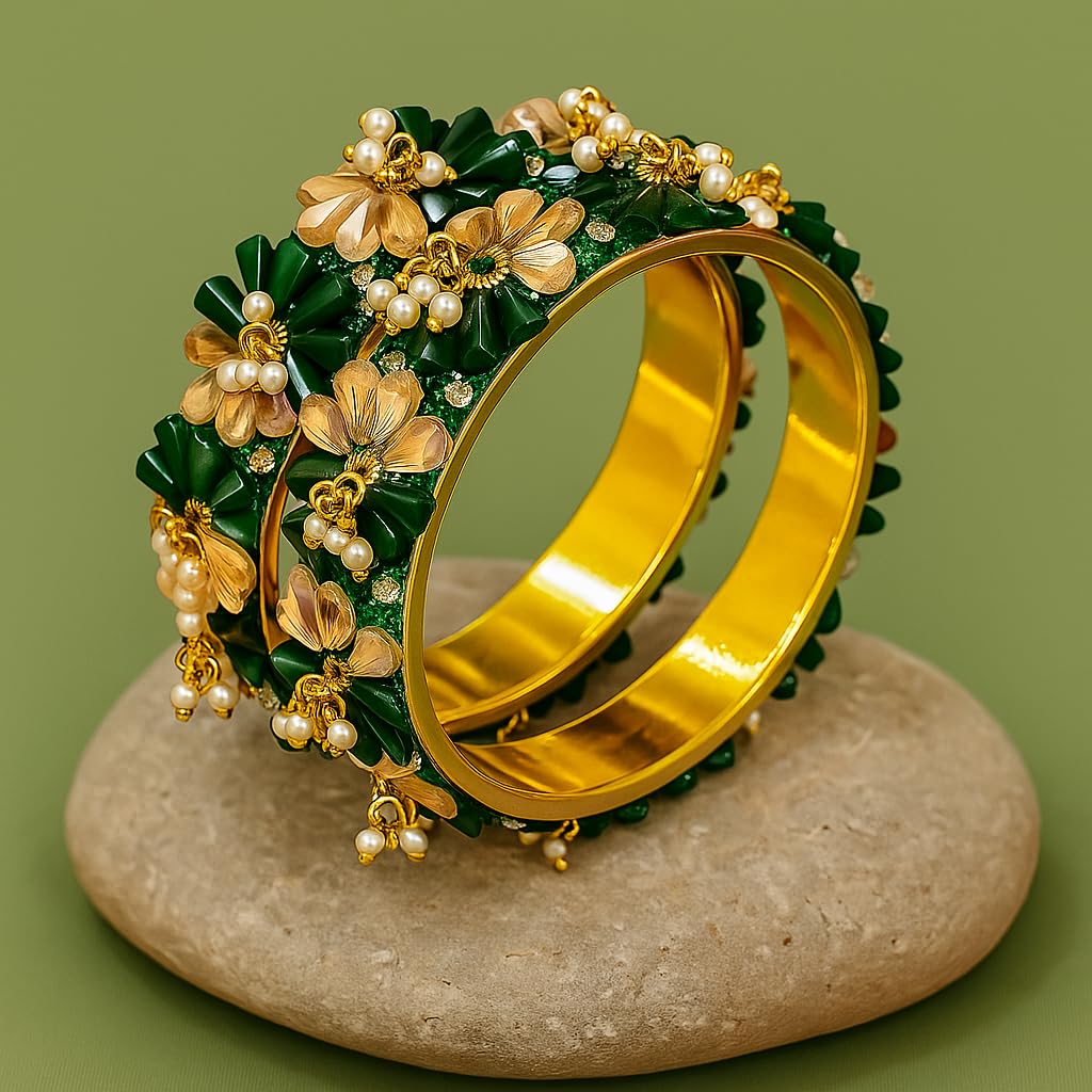 Green Floral Kada Set