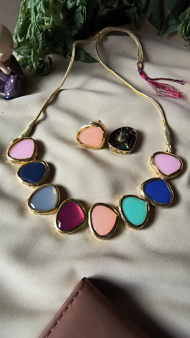 Multicolour Stone Neckpiece with Earrings
