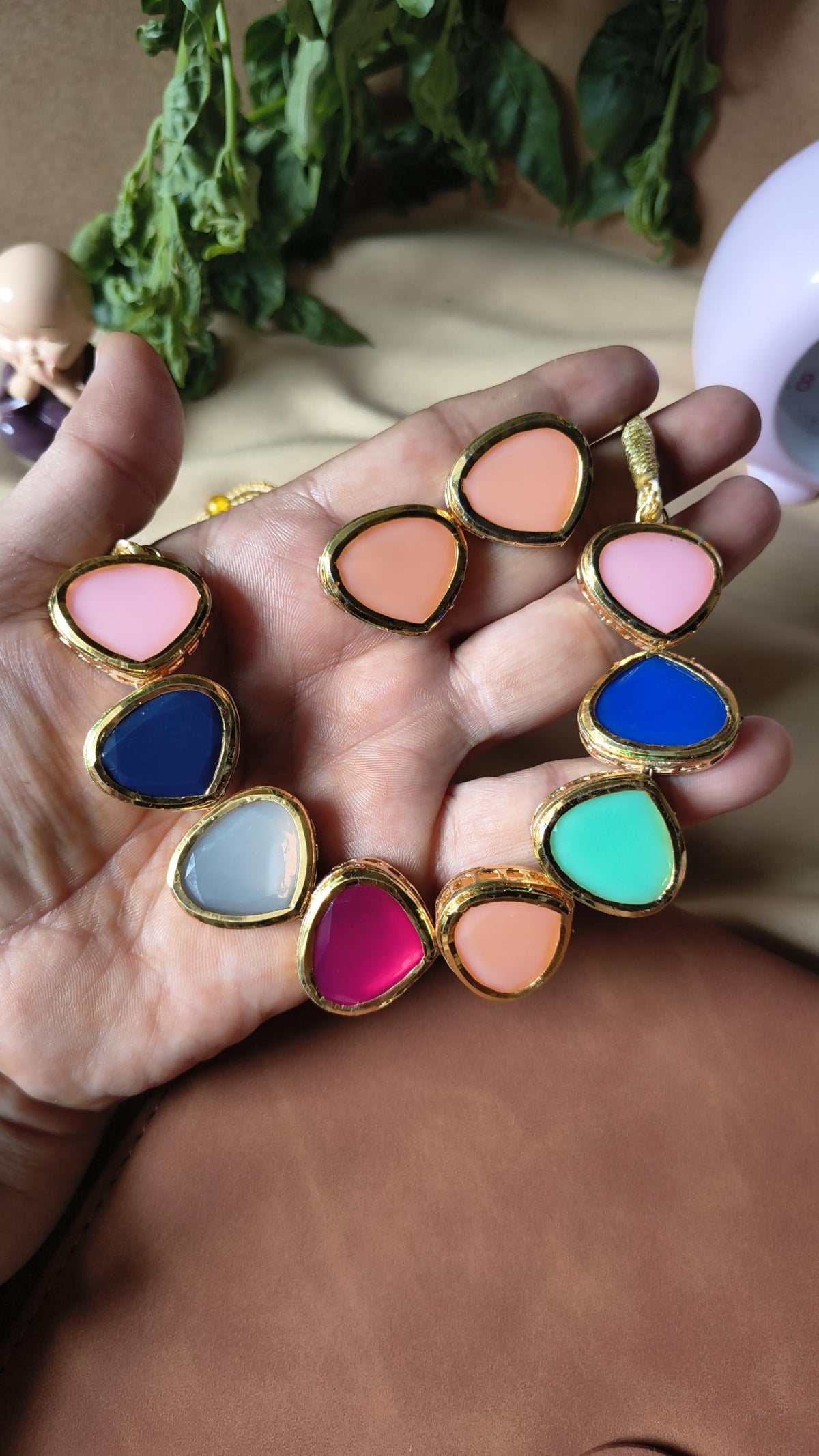 Multicolour Stone Neckpiece with Earrings