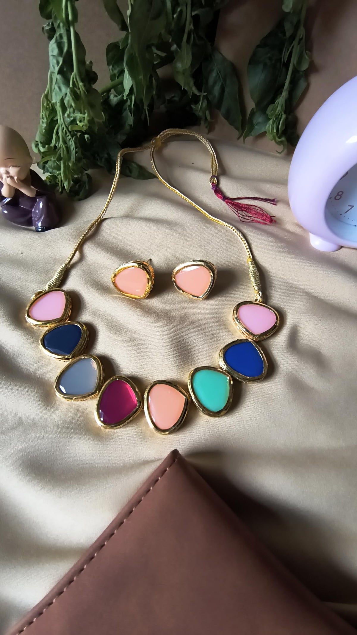 Multicolour Stone Neckpiece with Earrings