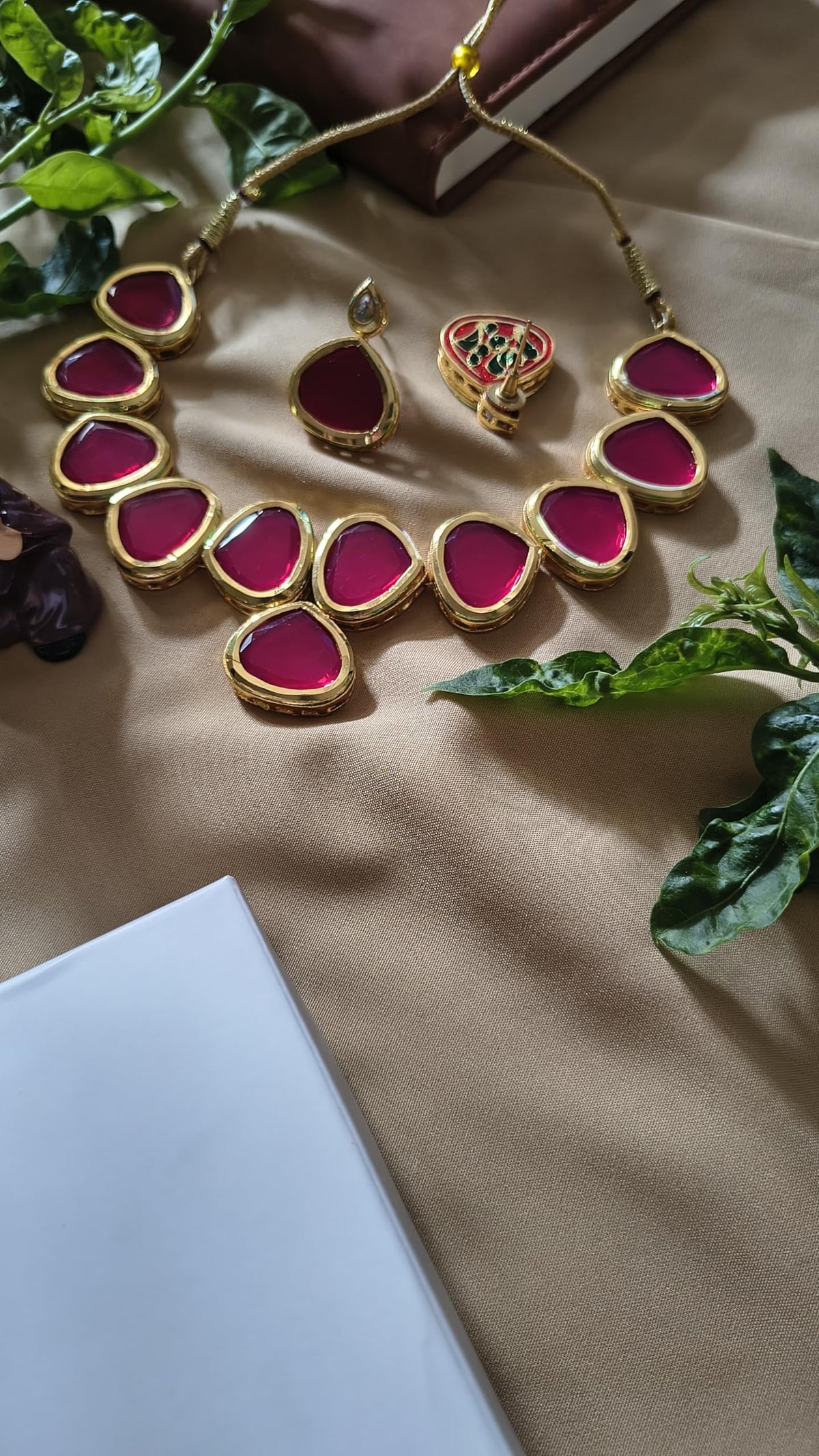 Ruby Pink Stone Neckpiece with Earrings