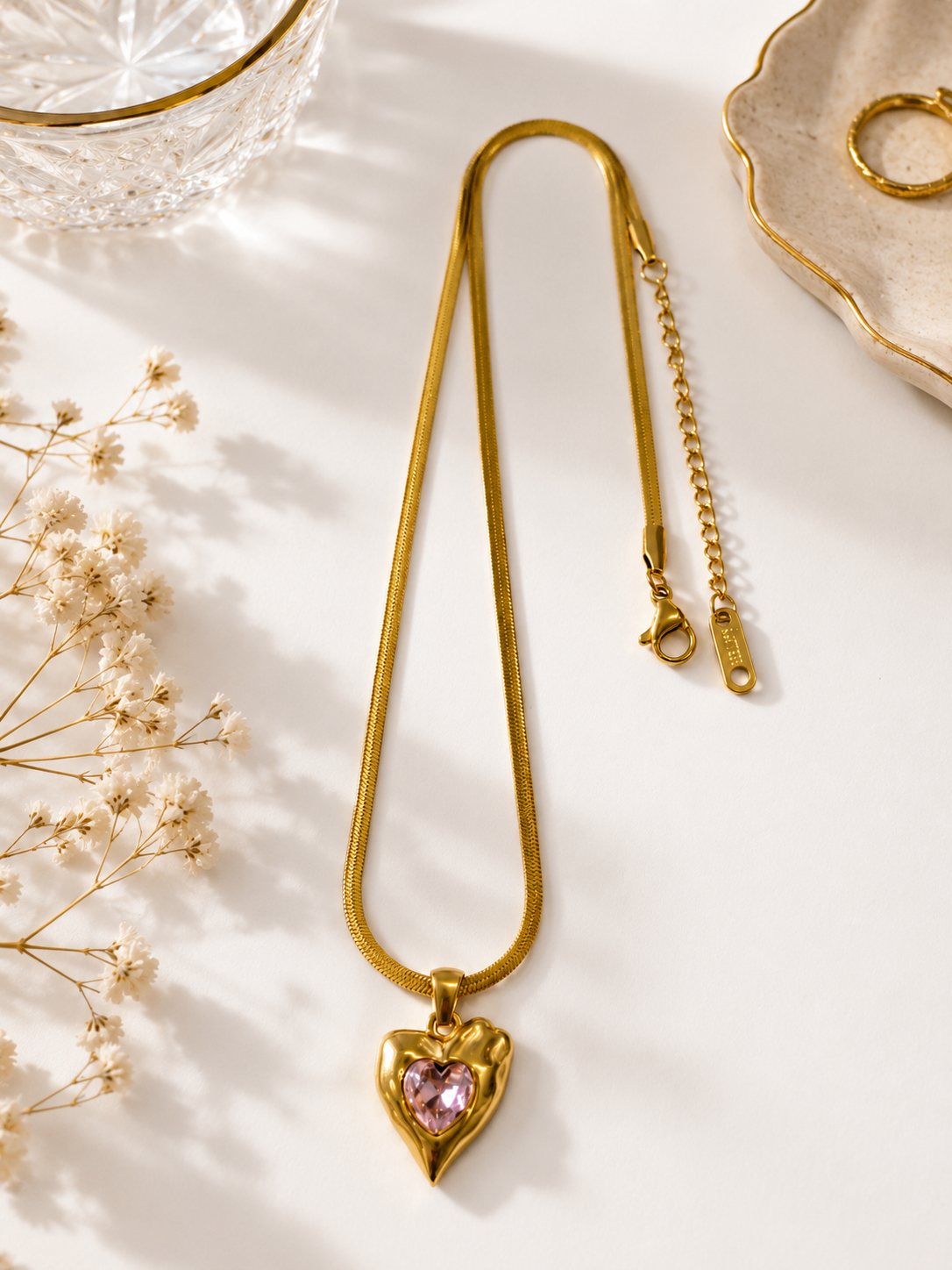 Pink Heart Anti-Tarnish Pendant Necklace