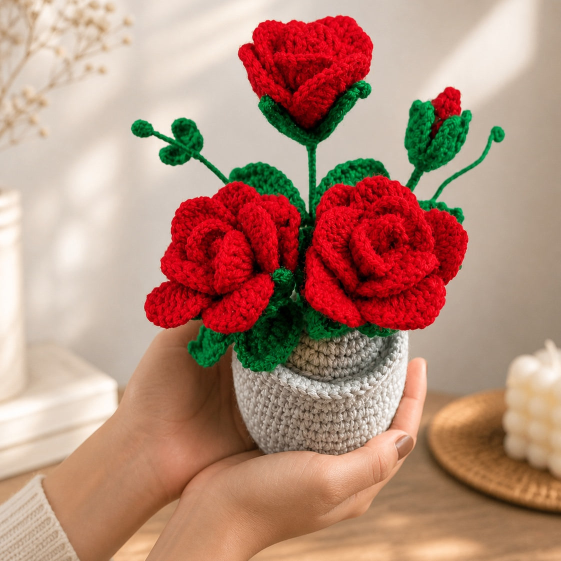 Handmade Crochet Red Rose