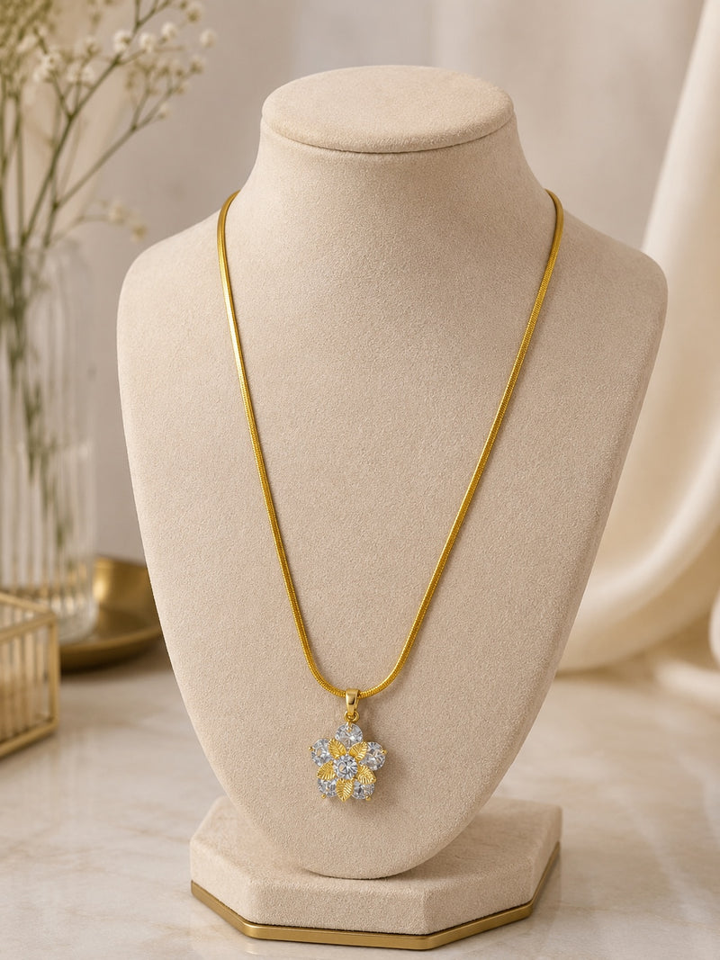 Floral Crystal Anti-Tarnish Pendant Necklace