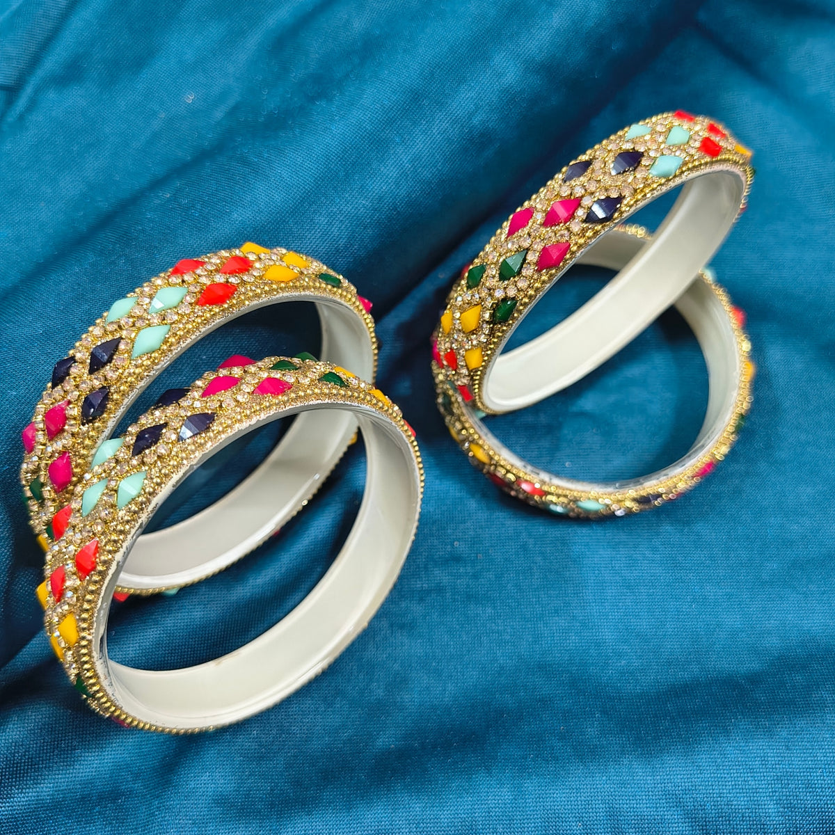 Multicolour Glass Kada Set