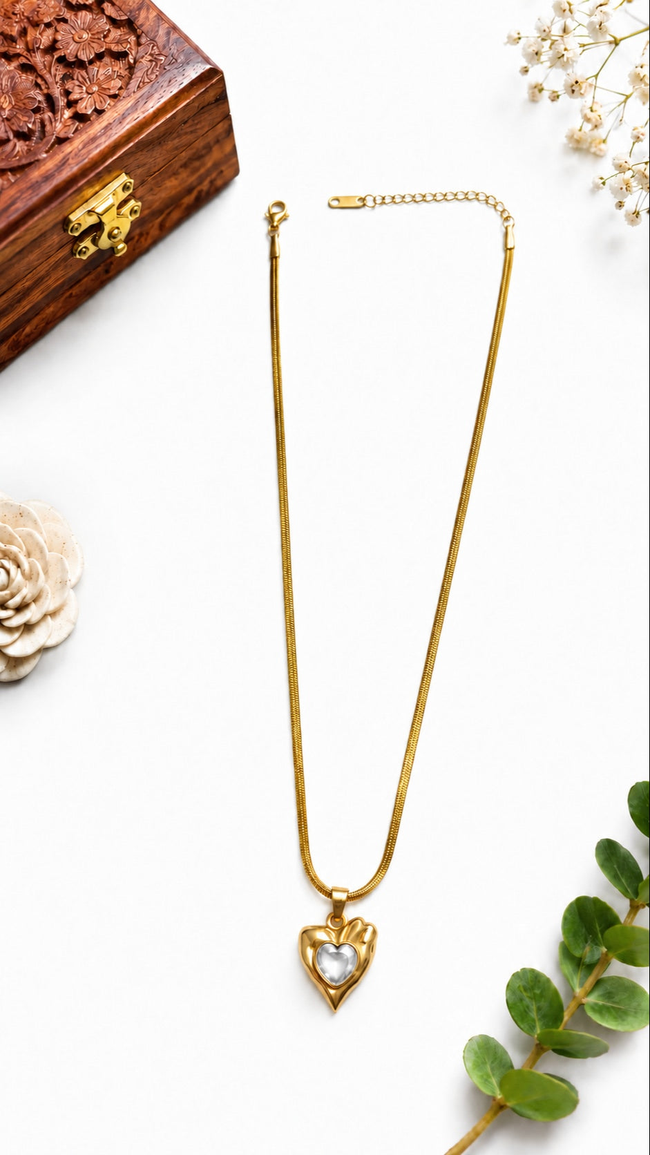 Crystal Heart Anti-Tarnish Pendant Necklace