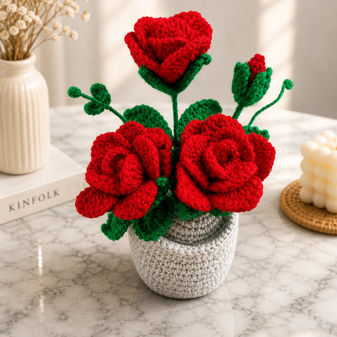Handmade Crochet Red Rose