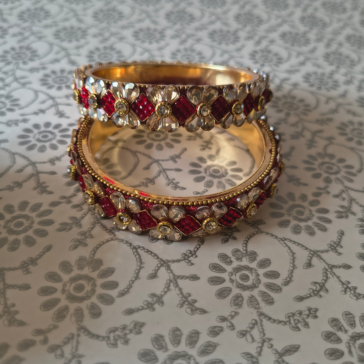 Floral Stone Metal Kada Set