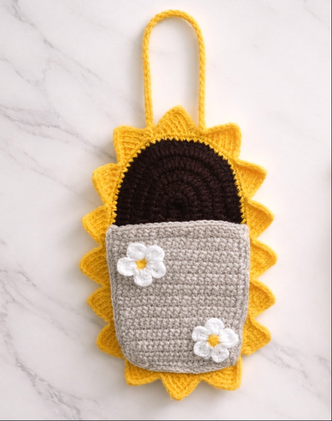Handmade Crochet Sunflower Charger Pouch