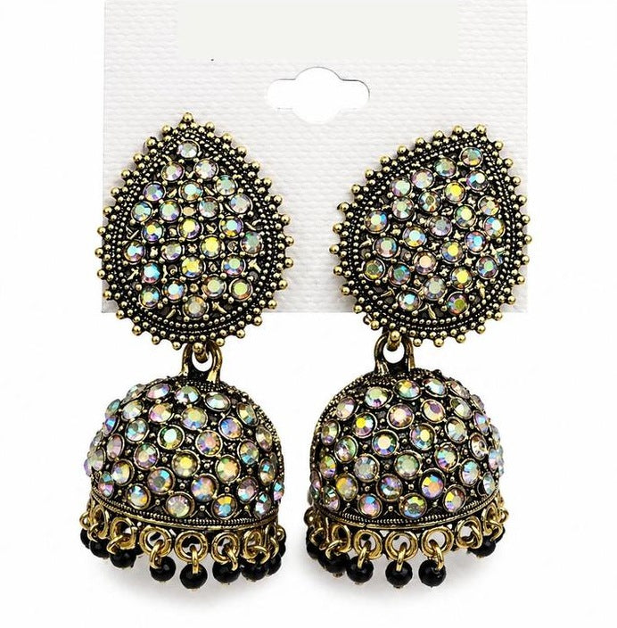 Black Sparkle Teardrop Jhumka Earrings