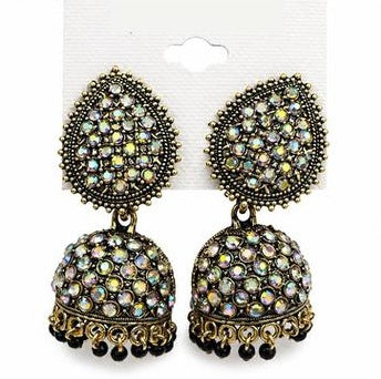 Black Sparkle Teardrop Jhumka Earrings