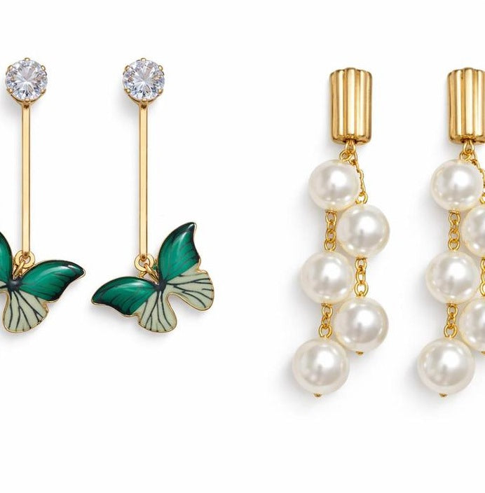 Butterfly & Pearl Drop Earrings Combo