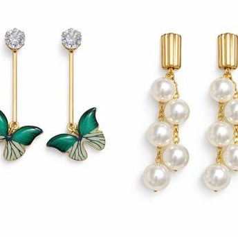 Butterfly & Pearl Drop Earrings Combo
