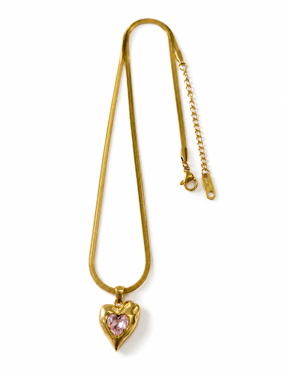 Pink Heart Anti-Tarnish Pendant Necklace
