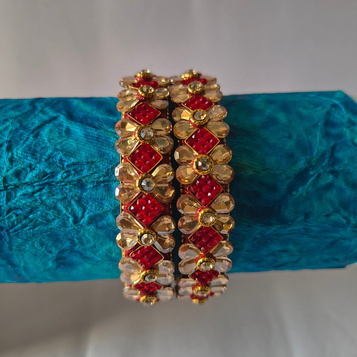 Floral Stone Metal Kada Set
