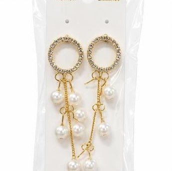 Gold Circle Pearl Chain Earrings