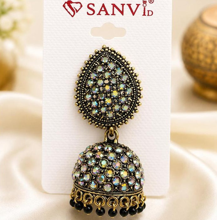 Gold Sparkle Teardrop Jhumka Earrings