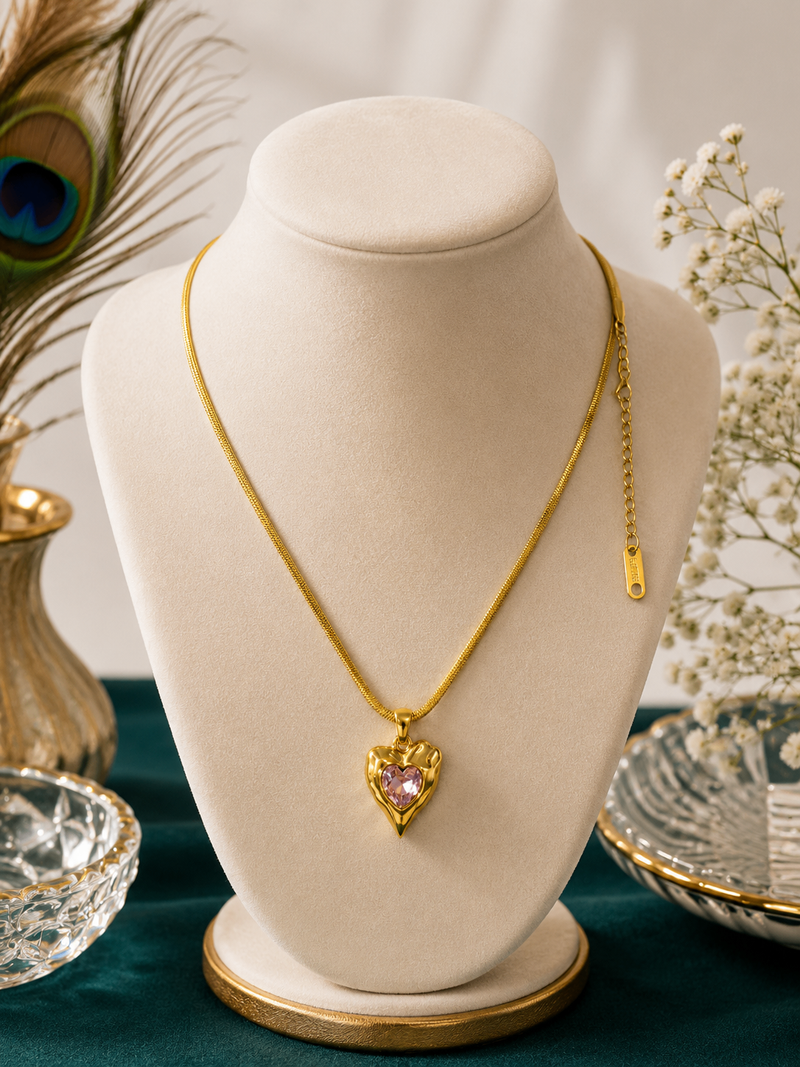 Pink Heart Anti-Tarnish Pendant Necklace