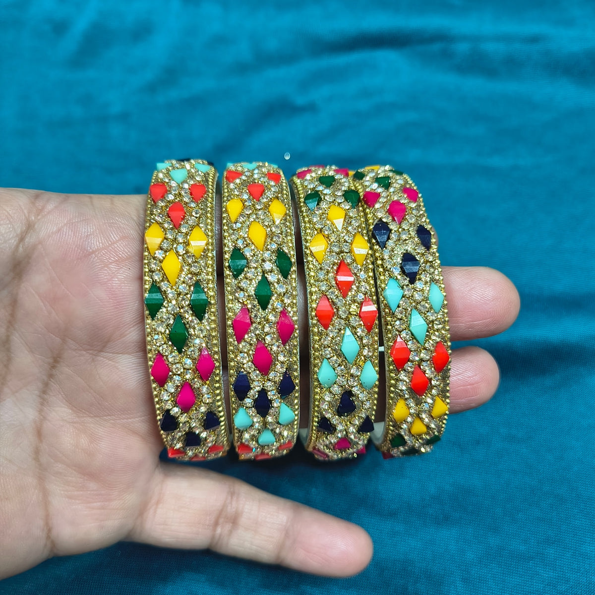 Multicolour Glass Kada Set