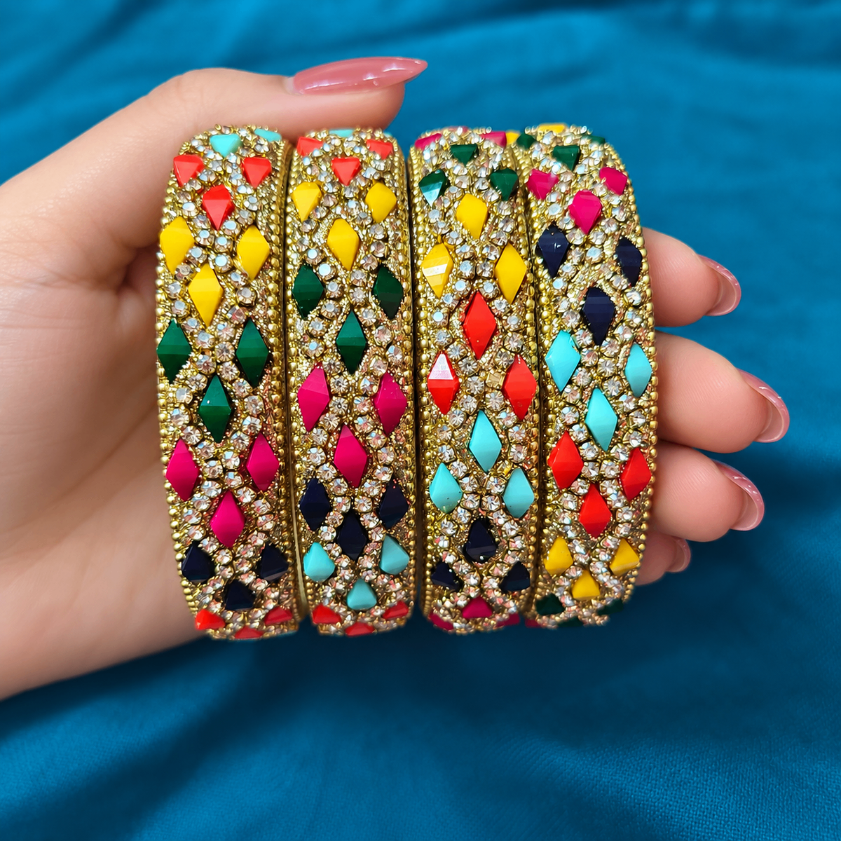 Multicolour Glass Kada Set
