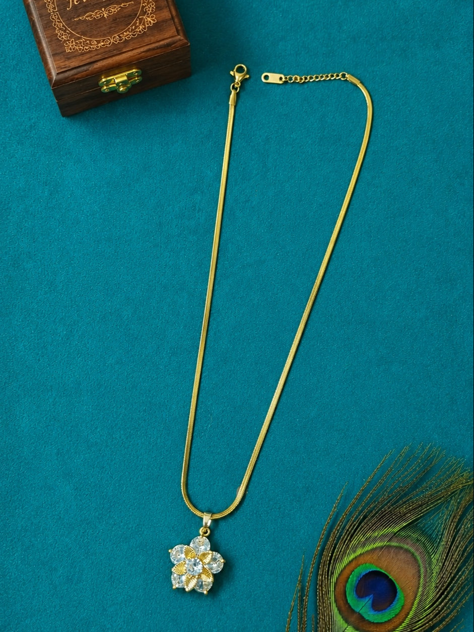Floral Crystal Anti-Tarnish Pendant Necklace
