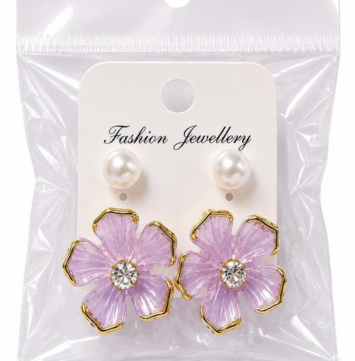 Lilac Flower Pearl Stud Earrings