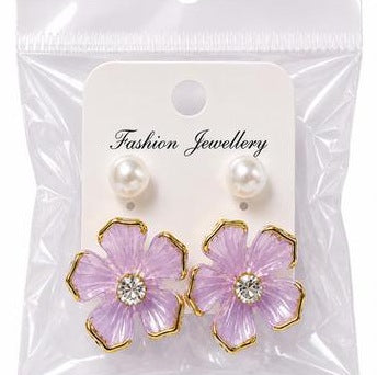 Lilac Flower Pearl Stud Earrings